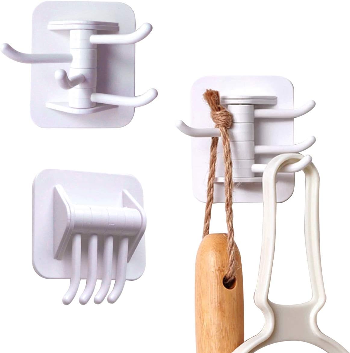 Calin Sticky Hooks for Hanging Towels, 180° Flexible Rotation Adhesive Hook Temporary Wall Hangers Hooks Without Nails Modern White 3 Pieces/Set