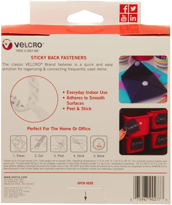 VELCRO Brand 15ft x 3/4in | White Tape Roll with Adhesive | Cut Strips to Length | Stick on Hook and Loop Fasteners to Organize Home Office or Classroom (90082): Sports & Outdoors