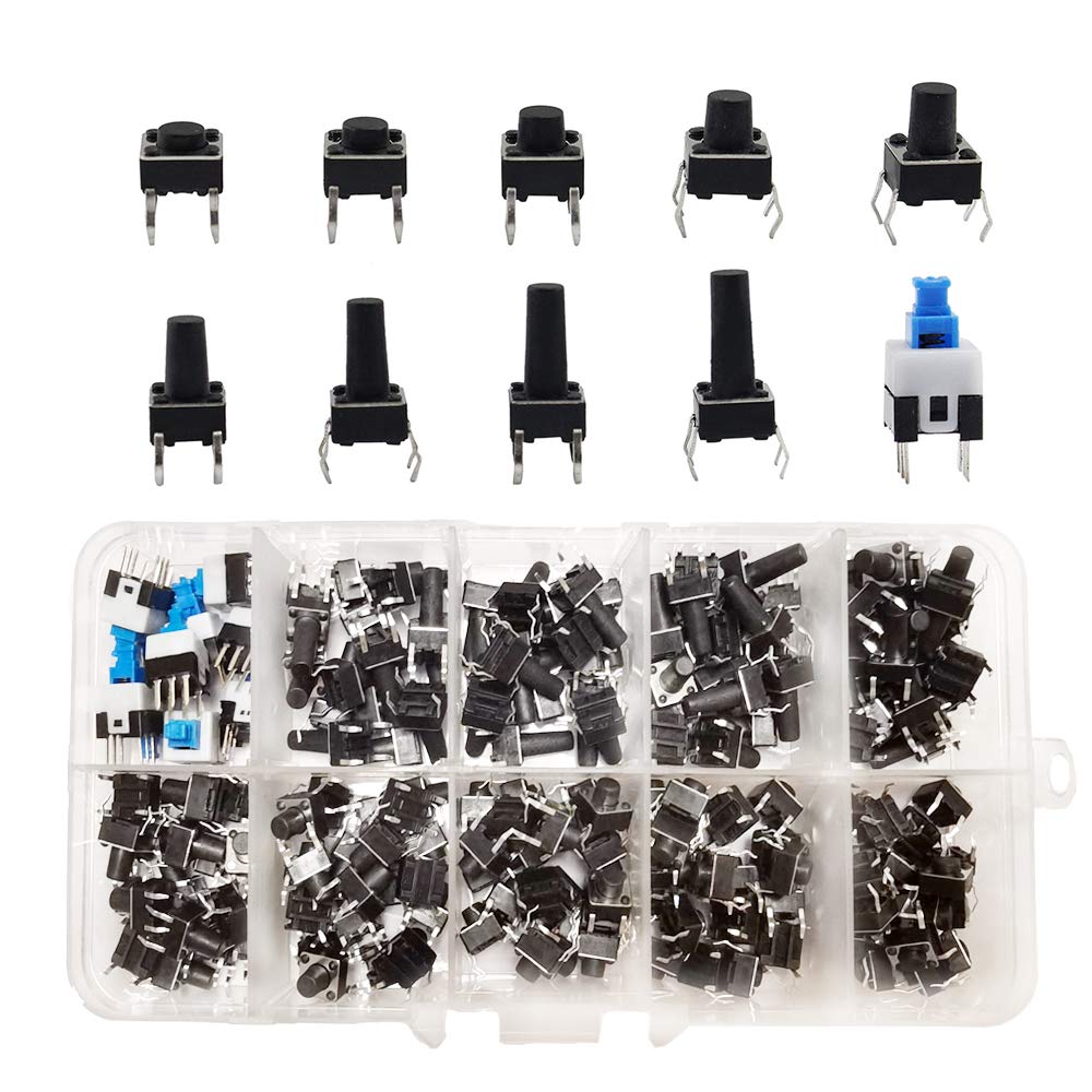 YIXISI 180 PCS Tactile Push Button Switch (6ร6 mm 7ร7 mm) 4-Pin Button Switch Assortment Kit for Fields of Electronic Products
