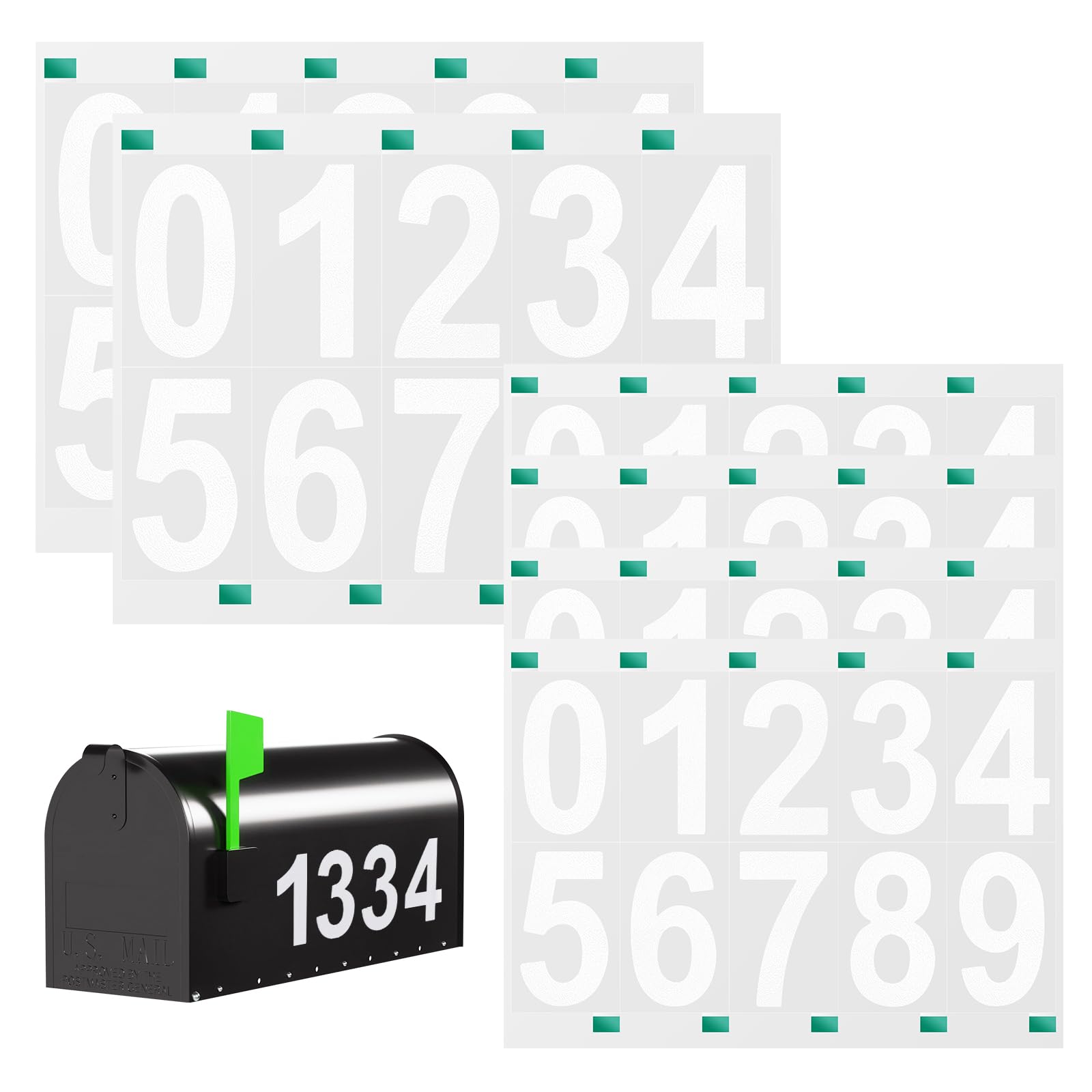 Photo 1 of 60 Pcs Reflective Mailbox Numbers for Outside, Lomrsiul Vinyl White Mailbox Number Stickers Waterproof Self Adhesive House Numbers for Outside Trash Can Locker Door 6 Sets(3 inch x 4, 4 inch x 2,0-9)