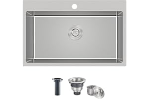 MENATT 30 inch Drop in Kitchen Sink, 304 Stainless Steel Single Bowl Topmount Kitchen Sink with 1 Hole, 9 inch Deep Single Bowl Sink, D30""xW18""xH9"", Brushed, OKL3018U-24
