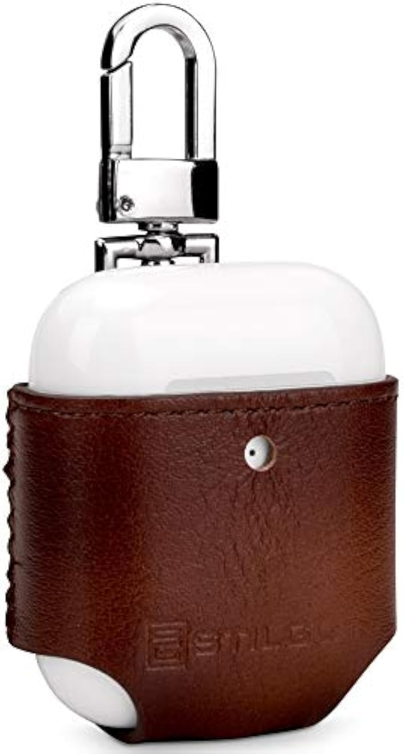 StilGut Leather Case for Apple AirPods 2. Generation, AirPods 2 Case with Carabiner, Cognac Brown
