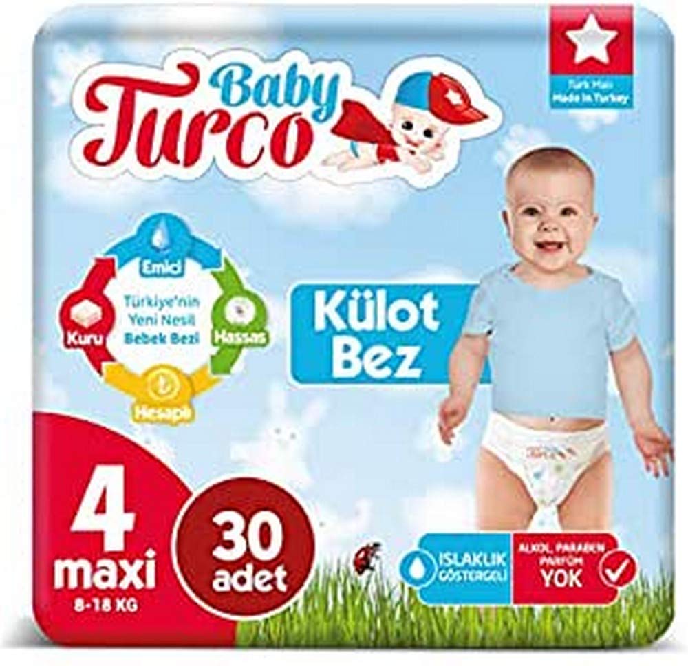 Baby Turco BBTR100007 Washable Diapers, Ultra Comfort and Protection, Maxi (7-18 kg) - 34 Pieces