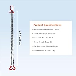 VEVOR Chain Sling, 5/16 inch x 6 ft Lifting Chains