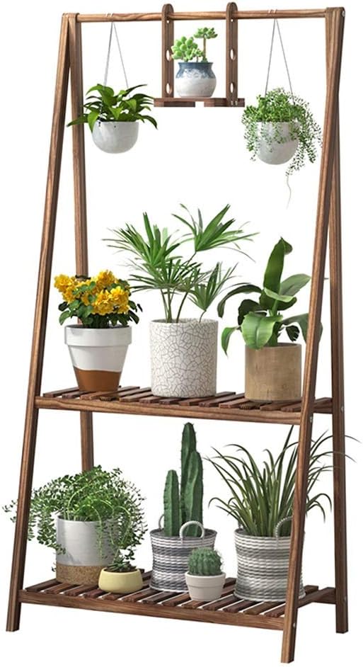 LLYU Blumentopfständer Innenecke - Hängende Regale Holz Rustikales