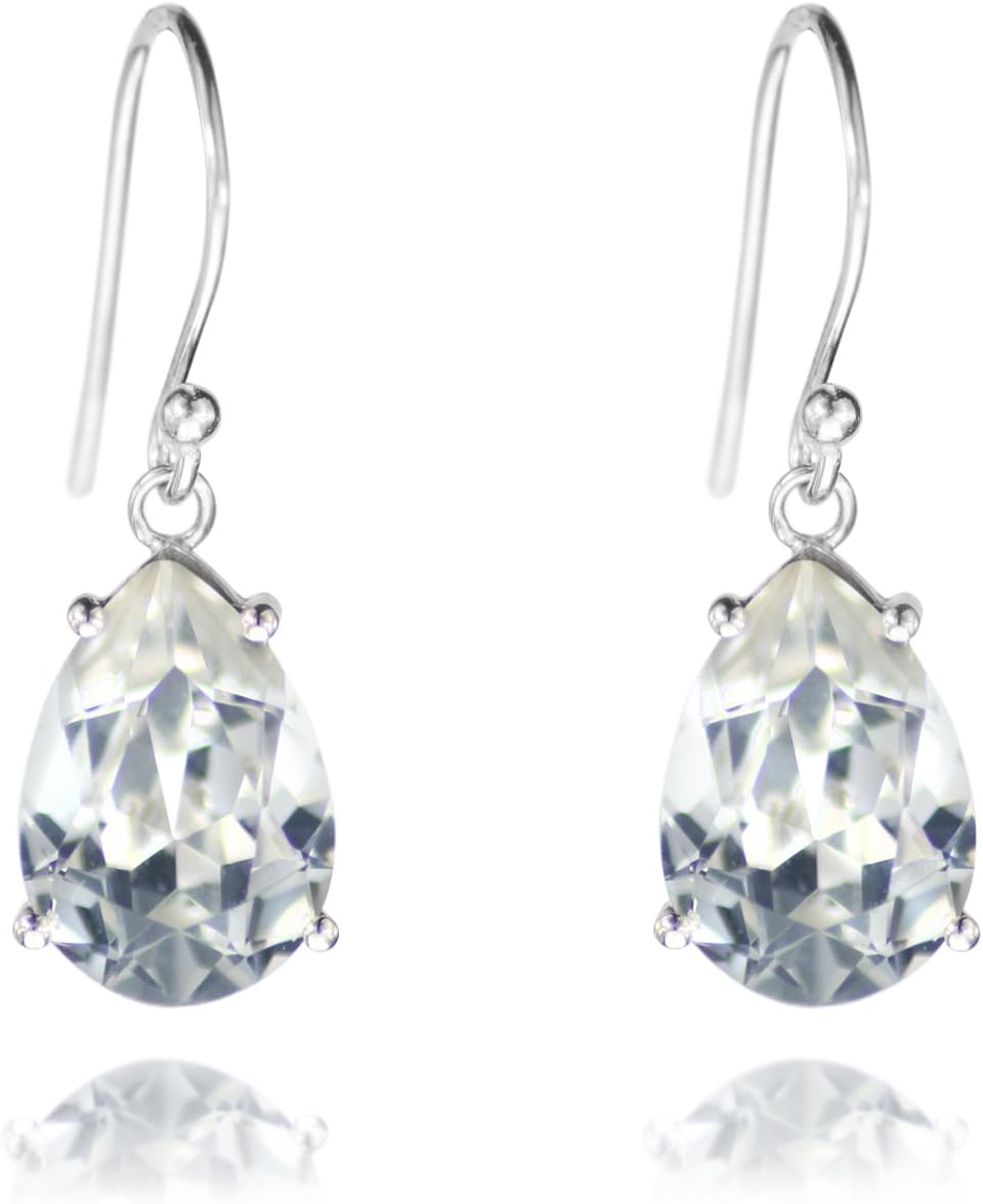 The Jewellery Store LondonDangle Earrings Crystal Teardrop Nickel-Free 925 Sterling Silver, Hypoallergenic, Clear Pear Shaped Crystals