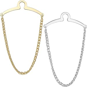DC,CLISENCE 2Pcs Tie Chain for Men, Elegant Tie Clips with Ring Clasps, Classic Necktie Chain Clip Tie Tacks Accessories for