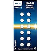 PHILIPS LR44 Batteries 12 Count, Replaces AG13 A76 l1154f 357 303 SR44 AG13 Button Batteries - 1.5v Ultra Alkaline Button Cell Battery, Perfect for Thermometers, Lasers, Watches, Medical Devices.