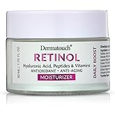 DERMATOUCH Retinol Moisturizer With Hyaluronic Acid, Vitamin C & E, Peptides and Green Tea, Daily Hydrating Cream With Vitamins and Antioxidants, Vegan, Gluten Free, Non GMO, Made in USA, 1.75 Fl Oz