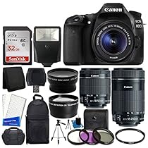 Canon EOS 80D DSLR Camera Body + Canon EF-S 18-55mm IS STM & Canon EF-S 55-250mm IS STM Lens + 58mm 2x Lens + Wide Angle Lens + 32GB Memory Card + Auto Power Flash + UV Filter Kit + Accessory Bundle