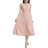 Ever-Pretty Women's Elegant Round Neck Chiffon A-Line Sequins Waist Midi Wedding Guest Dress 03955