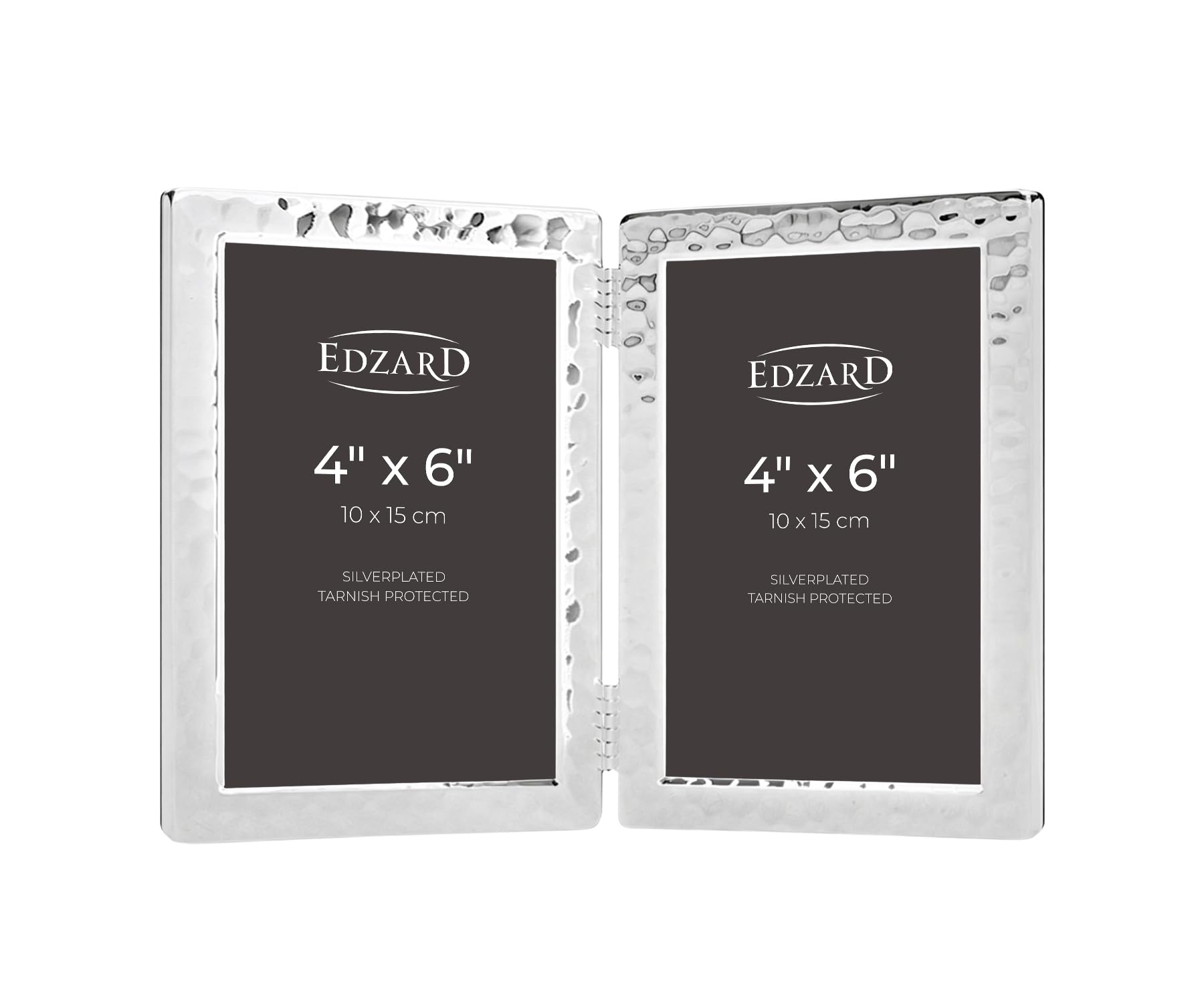Edzard Silver Plated Double Photo Frame 4"x6" (10x15 cm) Pavia, Non-Tarnishing, High Gloss Finish, Real Glass Front & Premium Velvet Back, Portrait Display - Elegant Wedding Gift