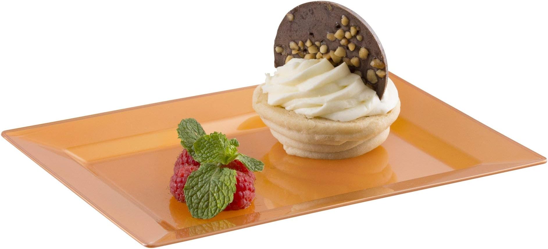 [40 Count - 6 Inch Plates] Rectangulete Designer Tableware Premium Heavyweight Plastic Copper - Gold Color Rectangle Dessert Plates With Border, Party & Wedding, Event Plate, Disposable Dishes