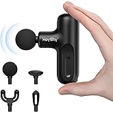 HEYCHY Super Mini Massage Gun Deep Tissue, Handheld Muscle Massager with 4 Heads, Percussion Travel Size Massager Gun for Back Pain Relief, Quiet for Home, Gym, Office, Perfect for Men & Women, Black