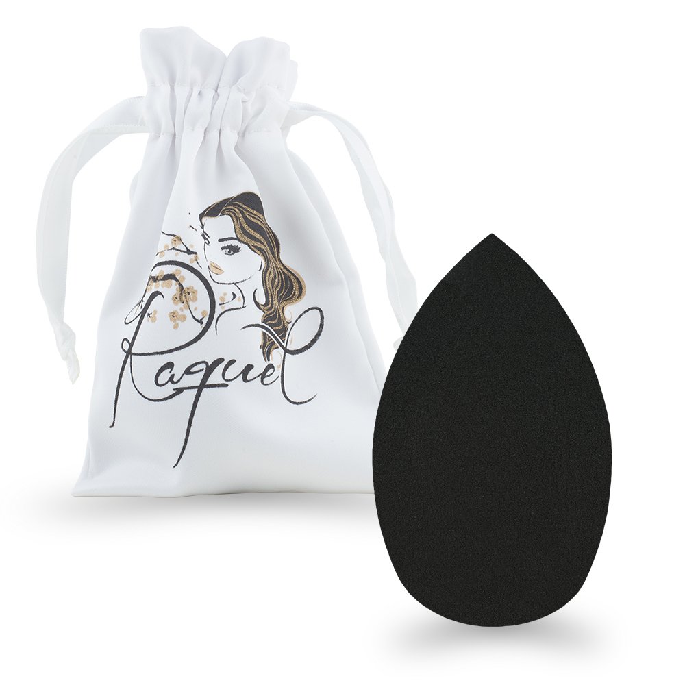 Makeup Blender Beauty Sponge with Silk Storage Pouch - Quality Olive Shape Beauty Sponge for Liquid or Powder Makeup Application (Black)
