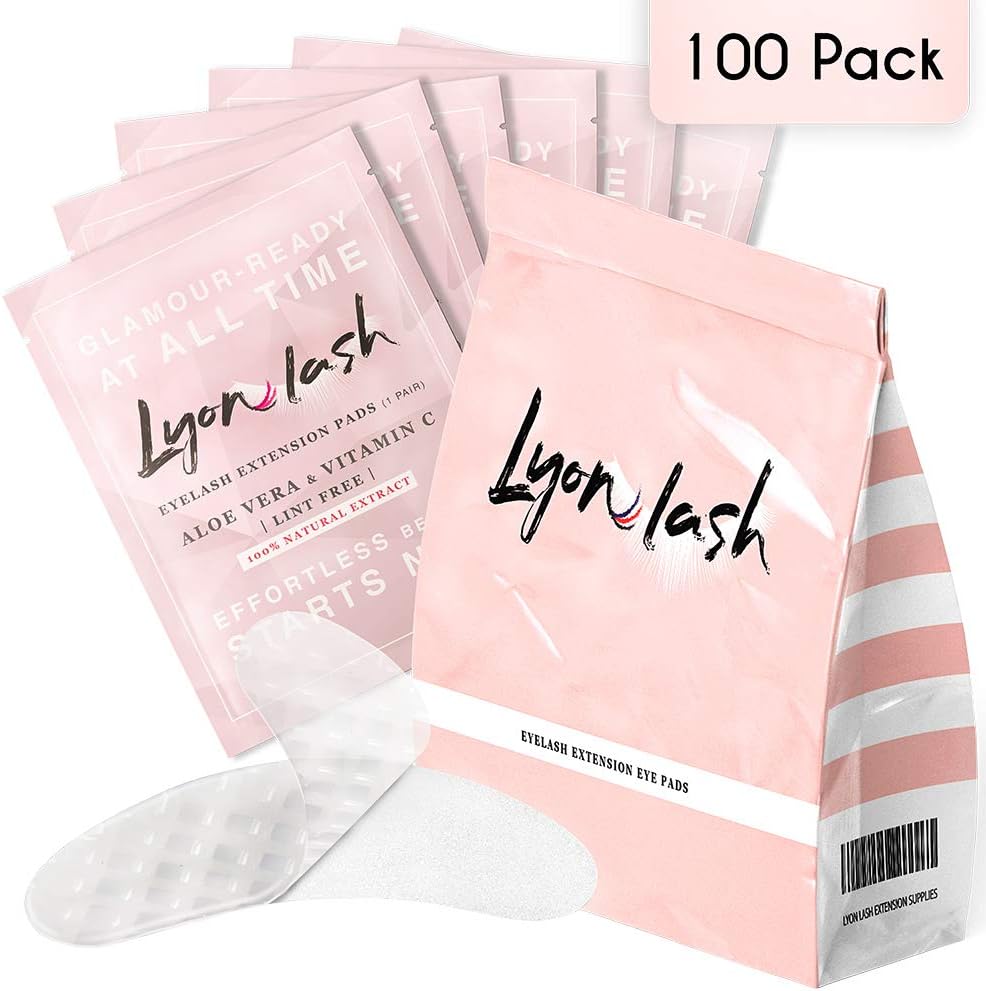 100 Pairs Eyelash Extension Under Eye Gel Pads by Lyon Lash - Lint Free with Aloe Vera Hydrogel Eye Patches, Premium Eyelash Extension Supplies & Beauty Tools, Fit Most Eye Shape, Stick Well
