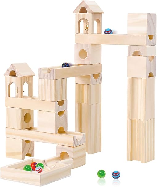 Amazon Mag Building 積み木 知育玩具 おもちゃ ビー玉 転がし 玉転がし 木製 立体パズル 誕生日 入学 入園 クリスマス プレゼント 国内玩具安全基準試験合格 50pcs 積み木 おもちゃ