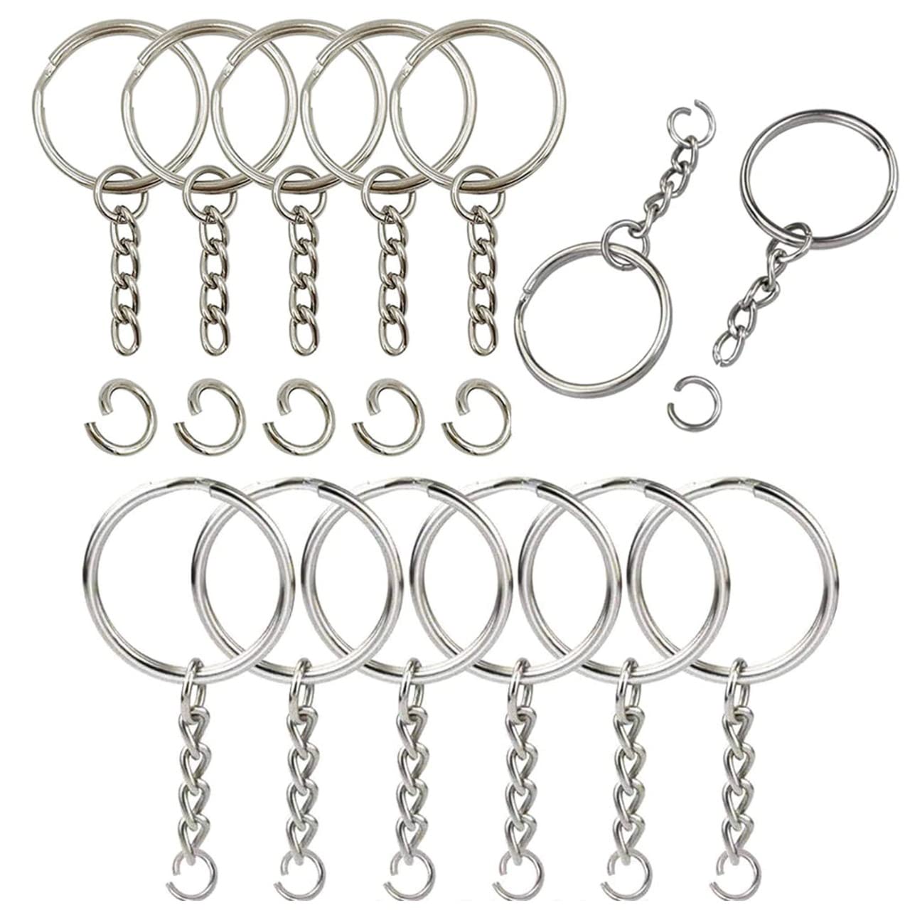 ZUKHRUF 100 Pcs Split Metal Keyrings, Key Rings with Link Chain and Jump Rings Key Chains for Craft Jewellery Making(25mm Diameter)
