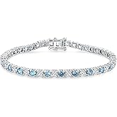 AGRULE Birthstone Tennis Bracelets Sterling Silver 3.5mm 5a Cubic Zirconia Amethyst, Aquamarine, Emerald, Ruby, Peridot or Blue Sapphire Tennis Bracelet for Women with Toggle Clasp, 7.25"