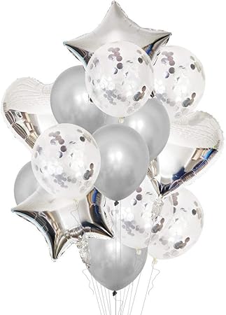 Amazon Gresatek バルーン 風船セット 飾り付け 星風船 ハート風船 きらきら紙吹雪風船 飾り 装飾 誕生日 バースデー パーティー 結婚式 サプライ ズ お祝い イベント シルバー 風船 バルーン おもちゃ