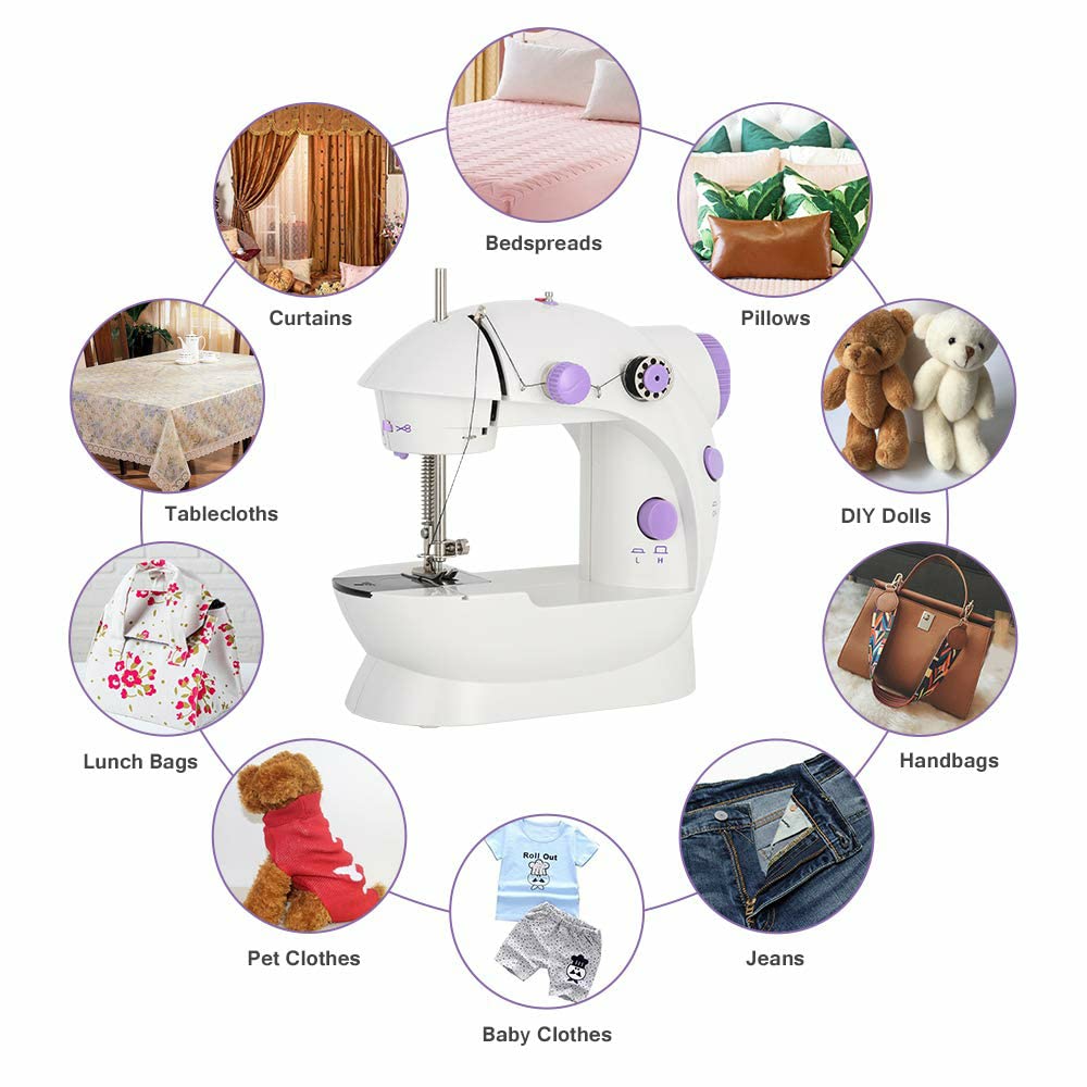 Mini Portable Sewing Machine with Two-Speed Two-Switch for Household Handwork (White)