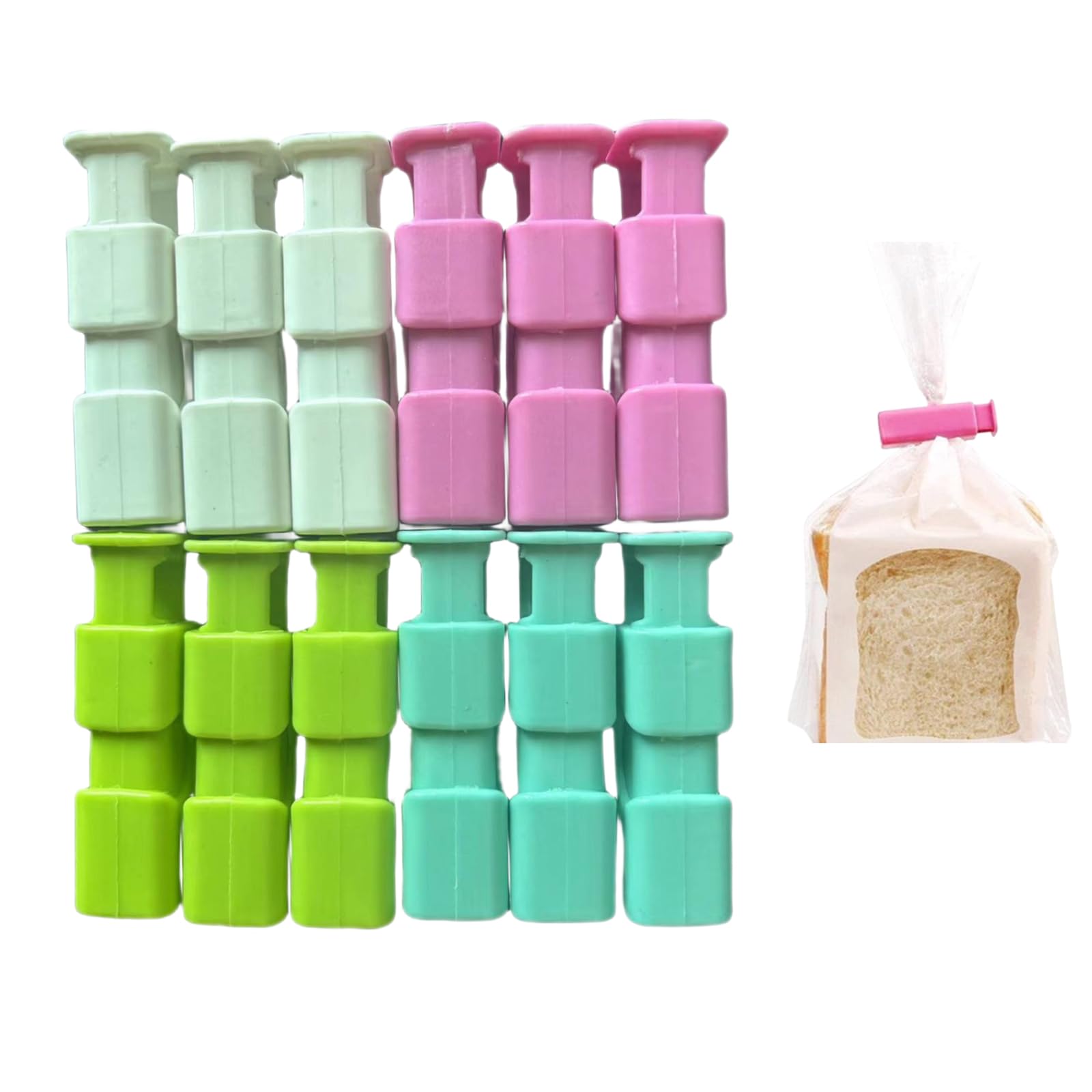 Acpetdr 12 Pcs Bread Bag Clips, Squeeze Bread Bag Cinch Clips, Bag Cinches, Reusable Press The Spring Sealing Clip, Easy Squeeze Lock & Release