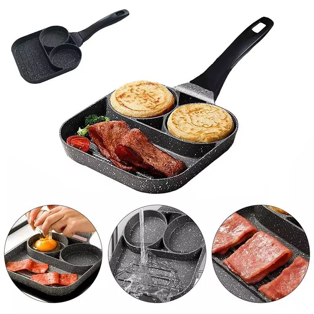 Qanye 2 Holes Frying Pan, Non-Stick Cast Pan, Fried Egg Pancake Pan, Non Stick Fried Eggs Cooking Pan, Multi Egg Frying Pan, Suitable for Fried Eggs, Steak, Meat, Bacon and Fish