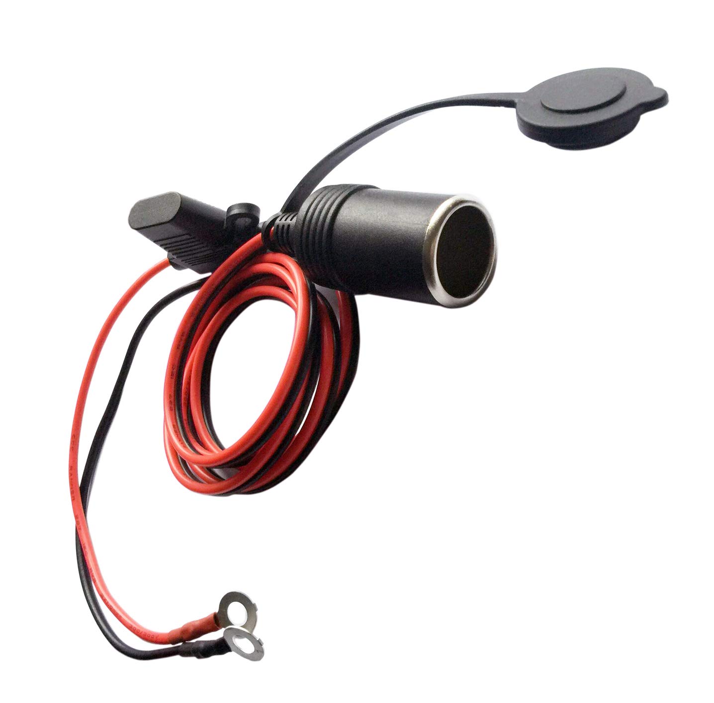 Carviya Female Cigarette Lighter Outlet Socket with Eyelet Terminal Plug Power Supply Cord 12V 17AWG 4ft 15A Fused Fuse DC Power 12 24 Volt for Car Tire Inflator Air Pump