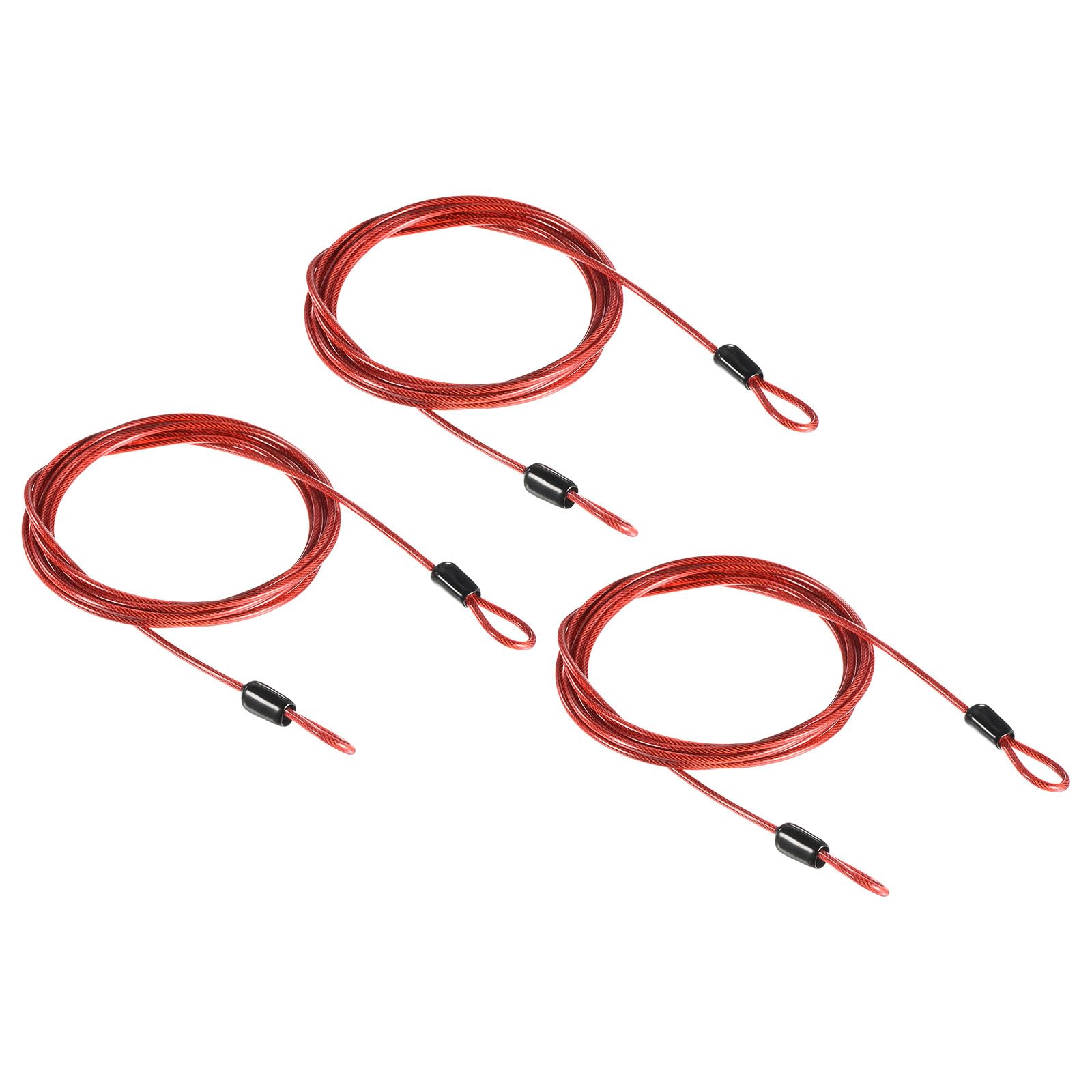 PATIKIL Security Cable 2.5mm x 2m/6.5ft, 3 Pack Coated Luggage Lock Wire Rope with Double Loop, Clear Red