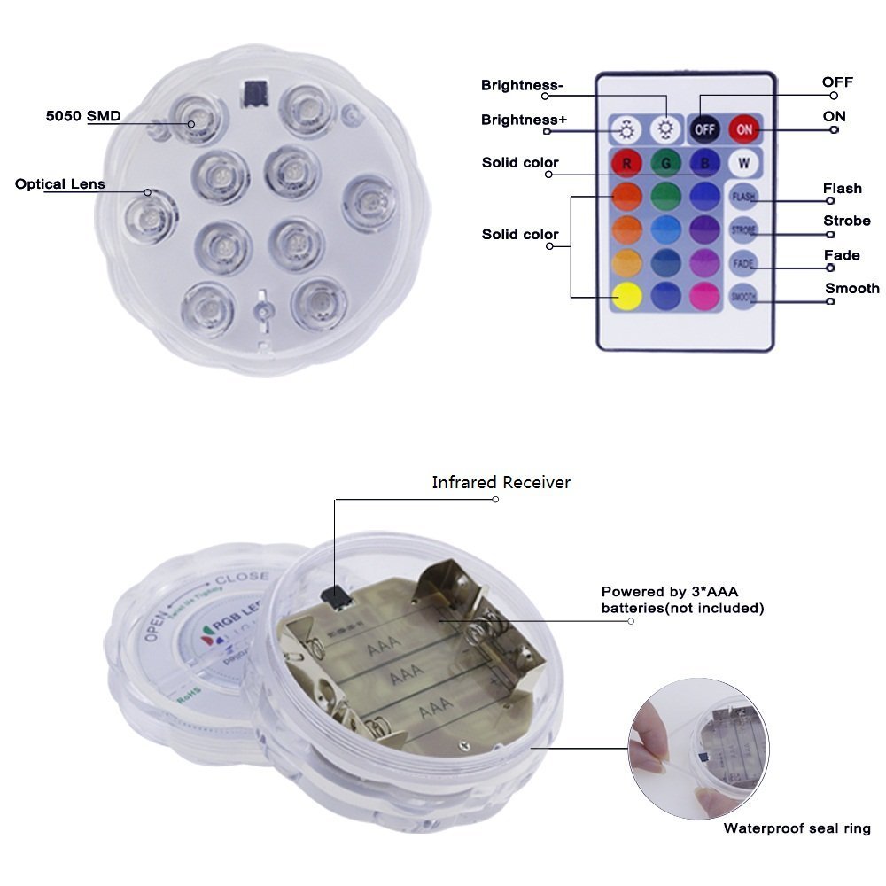 Allescool Luci sommergibili a LED ,Luce Subacquea con Telecomando RGB ,Mini Vaso Floreale Base Luce, Multicolor Pond Nuoto Decorazione con Decorazione di Partito 2 pezzi (galleggiante)