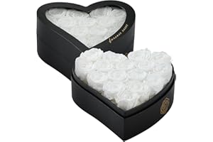 HERBMOTG 16 Forever Flowers in Heart Shaped Box - Preserved Roses Romantic Gifts for Her, Valentine’s Day, Anniversary, Wedding (White)