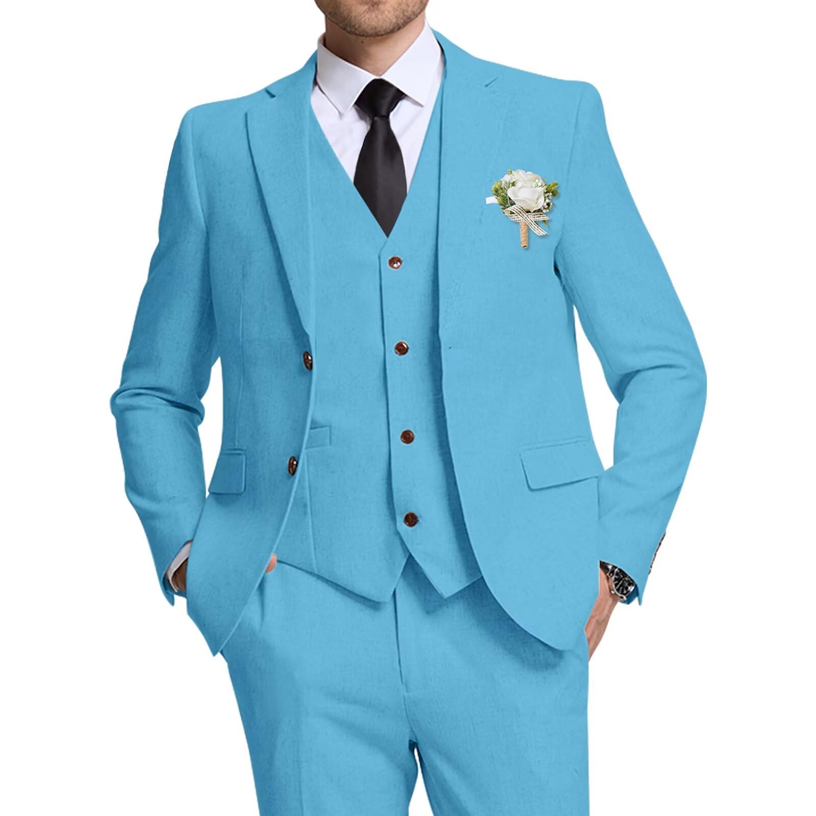 High-End Suits Retro Mens Linen Suit Slim Fit 3