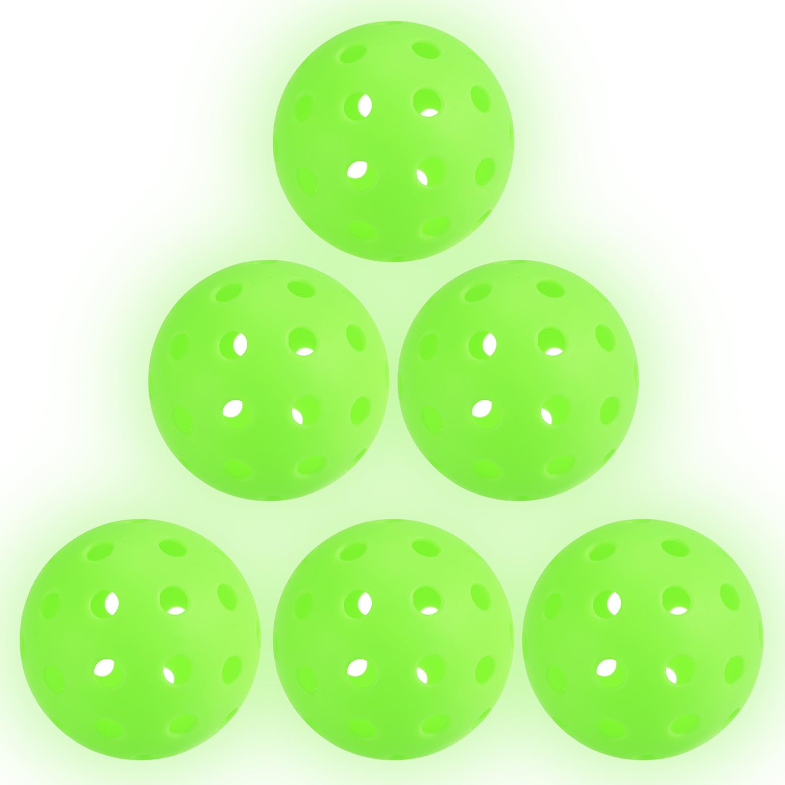 PATIKIL Luminous Pickleball Balls, 40 Holes Glow in the Dark Pickleball 6 Pack Outdoor Pickleball Balls with Mesh Bag for Indoor and Outdoor Sport, Neon Green