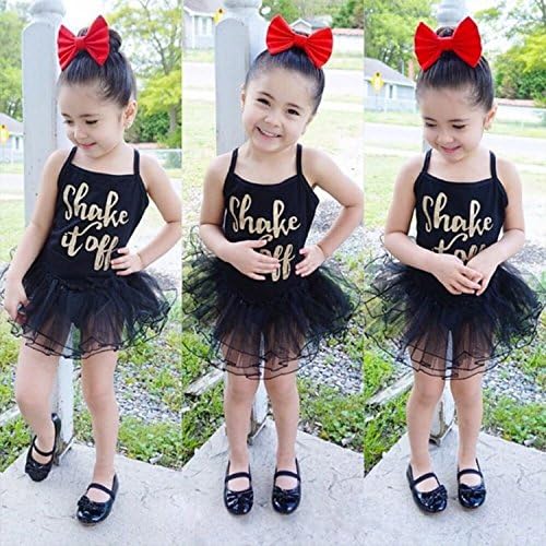 Orlando Johanson New Kids Girls Ballet Tutu Leotard Bodysuit Dance Braces Skirts (6/7T, Black) Comfortable