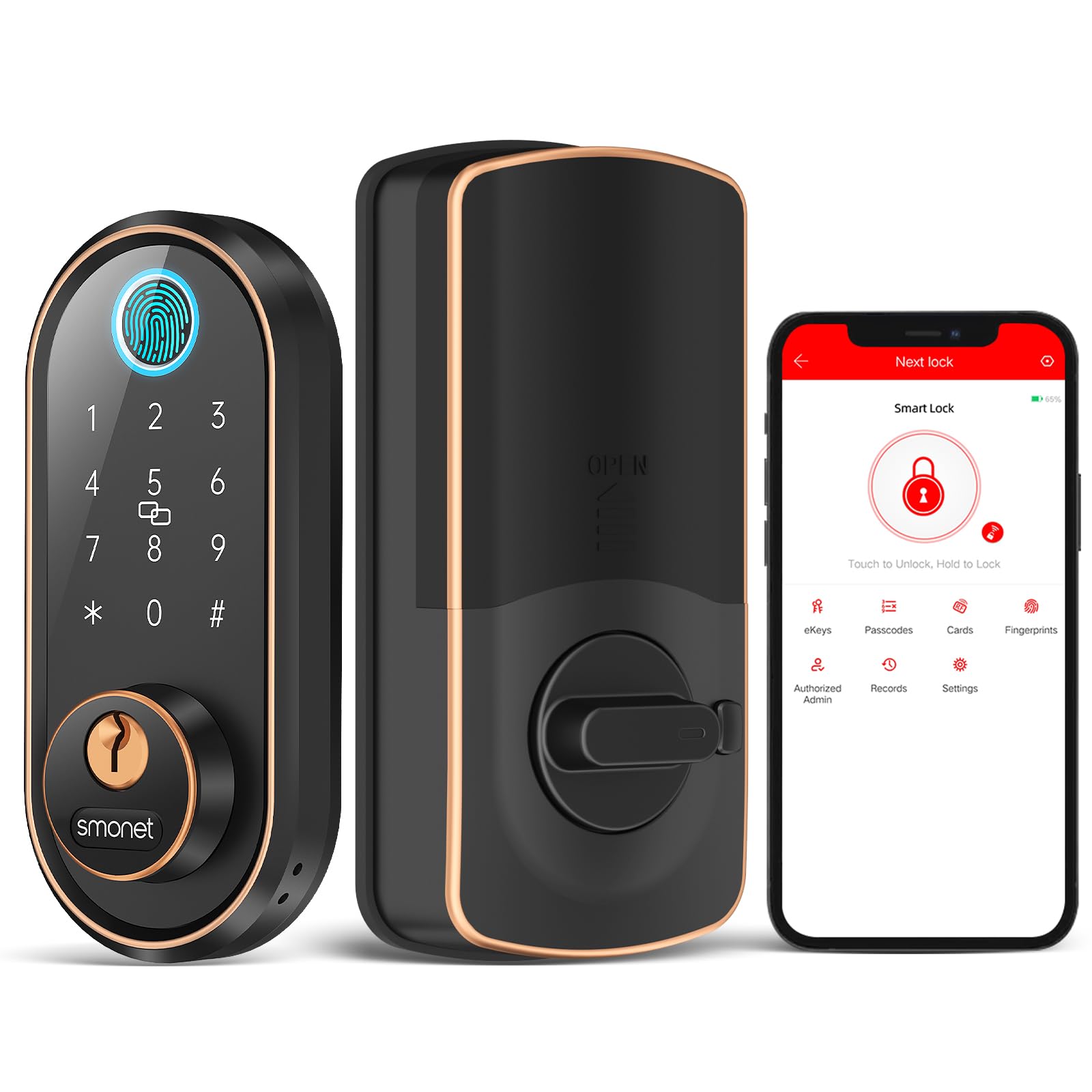 Photo 1 of Keyless Entry Door Lock - Fingerprint Smart Deadbolt: SMONET Smart Biometric Deadbolt, Electronic Touchscreen Keypad Digital Door Lock with Code, ?Work with Alexa for Homes and Hotel Oil Rubbed Bronze