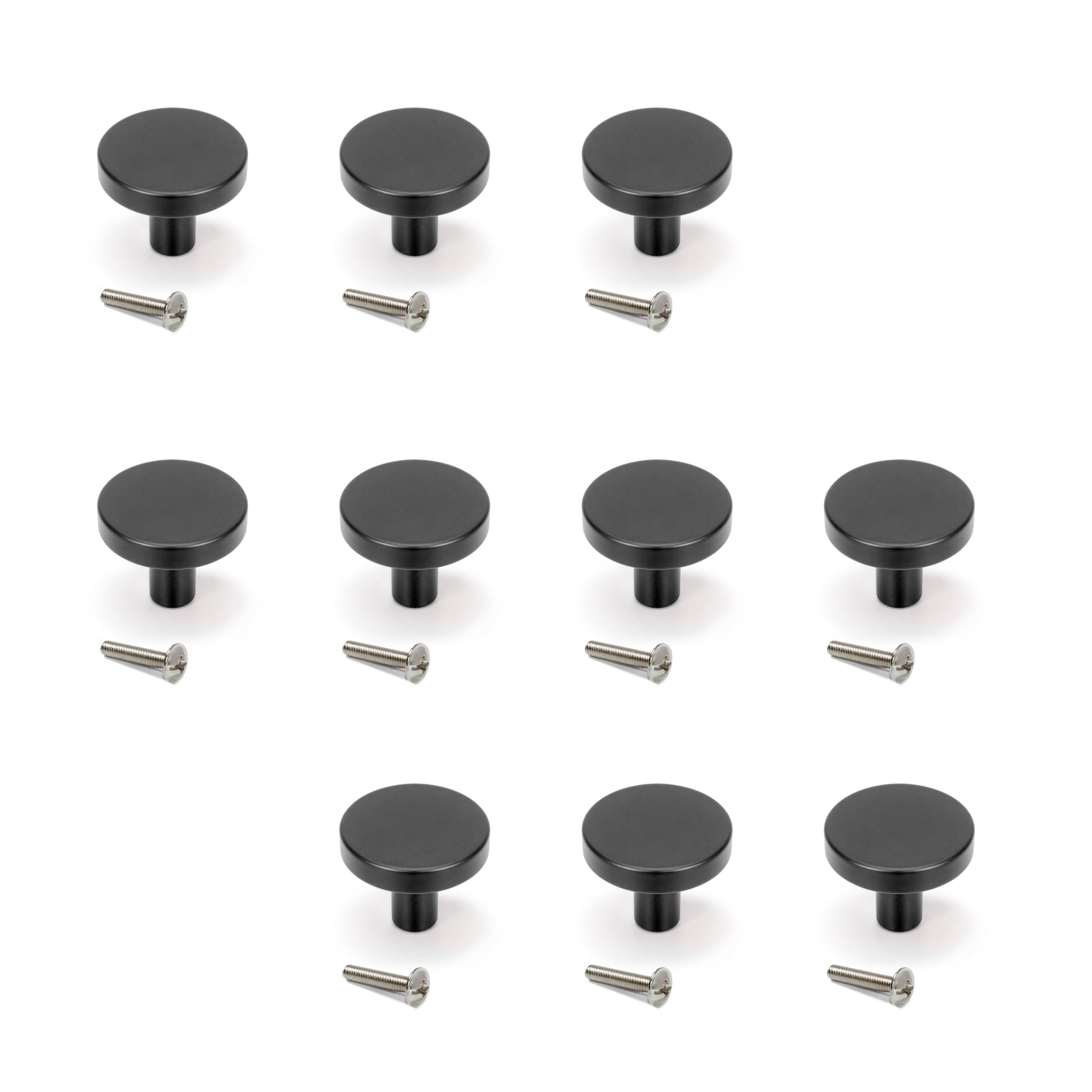 Emuca - Lot de 10 Furniture knobs, Diameter 28,5mm, Zamak, Black Painted