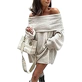 SISKIN Off The Shoulder Sweater Dress Women Slouchy Long Sleeve Fall Mini Knitwear