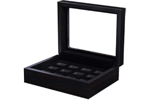 WISHDIAM 12 Slots Championship Ring Display Case Display Case for Sports Rings baseball Ring display Wooden Box (12 Slots, Flat, Black)