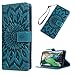 Samsung Galaxy S9 Case, PU Leather Wallet Case Sunflower Pattern Flip Folio Magnetic Book Skin Shell with Credit Card Slots and Kickstand Wrist Strap Soft TPU Bumper Full Proteciton, Blue