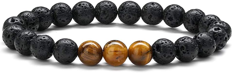Hidepoo Bead Bracelets for Mens Gifts - 8mm Natural Lava Rock Stone Aromatherapy Essential Oil Diffuser Bracelet Natural Stone Yoga Beads Bracelet Bangle for Men Women Kids
