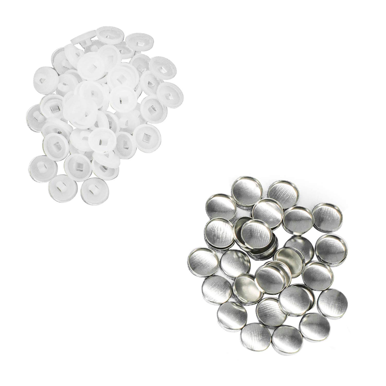 Trimming Shop 15mm Aluminium Blank Cover Buttons with Plastic Shank Backs Self Cover Tack Buttons for Sewing, DIY Projects, Repairing, White, 100pcs