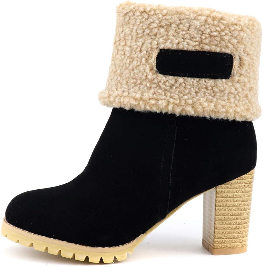 women cute warm short boots suede chunky mid heel round toe winter snow ankle booties