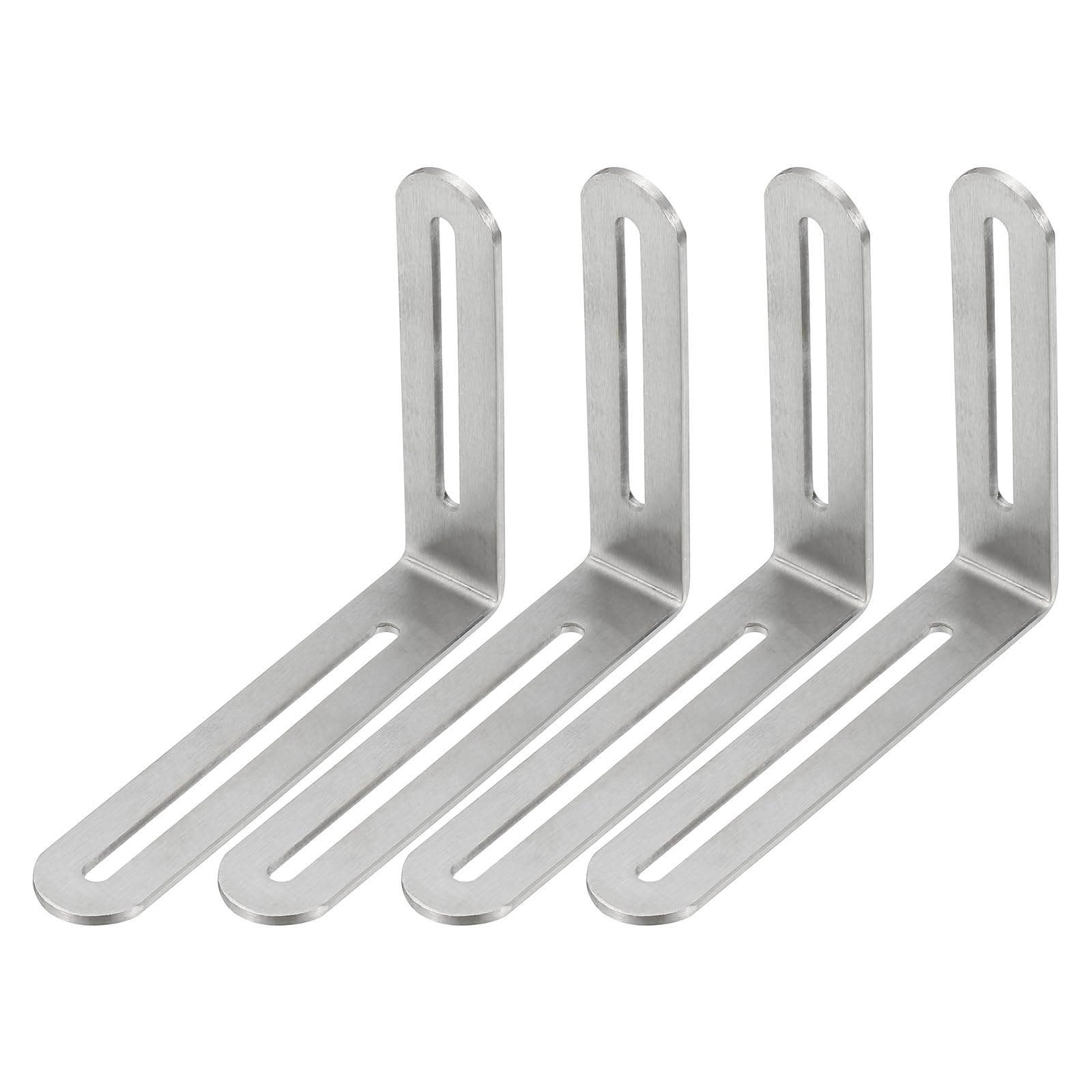 PATIKIL 4 18/25" Adjustable L-Shape Corner Brace with Slot, 4 Pcs Slidable Slotted Joint Right Angle Bracket Metal Corner Connector Bracket for Wood Chair Furniture, Silver