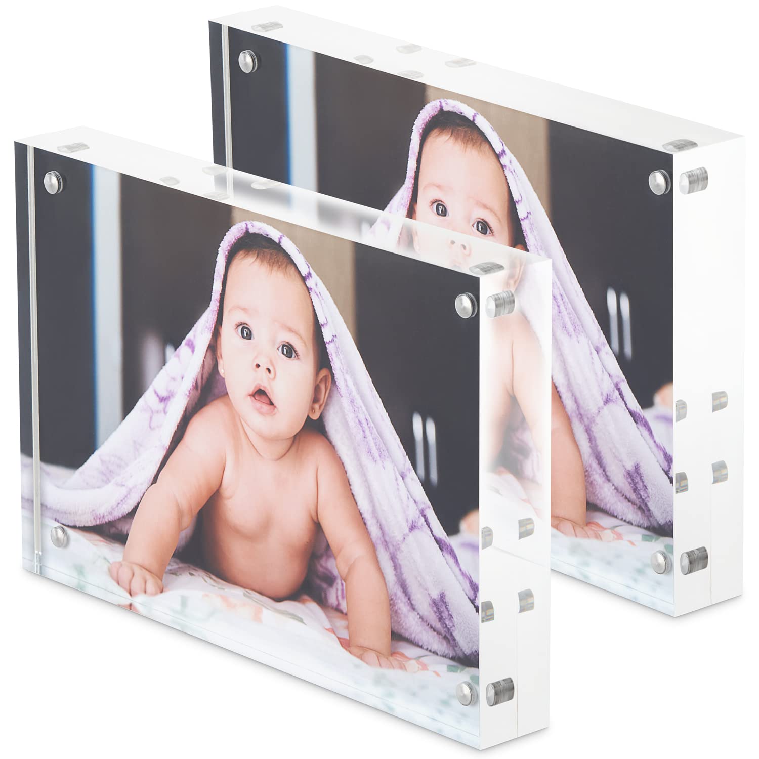 Pack of 2, 6 x 4 Acrylic Photo Frame/Block, Free Standing, Use Horizontally or Vertically