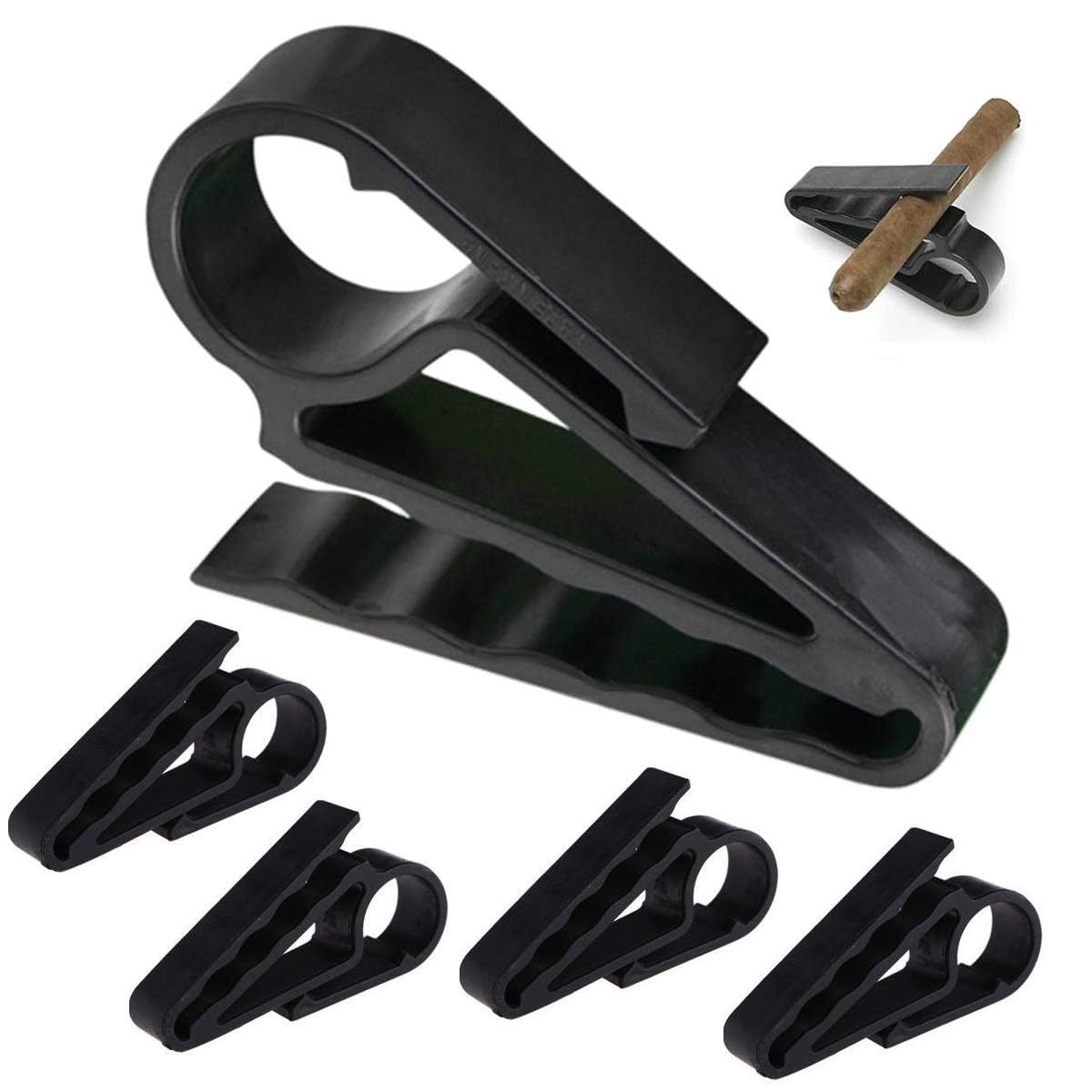 Techson Cigar Holder Clip 6-Pack - Durable Plastic Cigar Minder for Golfers, Golf Carts, and Outdoor Use, Rustproof, Black