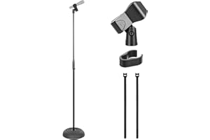 Pyle Adjustable Height Microphone Stand, 36.2" - 63.7” Inches Universal Mic Holder, Compact Design, Sturdy and Lightweight, Ideal for Studio and Concerts, With Mic Clip, Rubber Base (Black)
