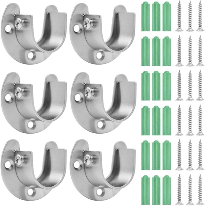 Pour Barre De Armoire De Rideau De Douche Anyasen 6 Pieces Support De Tringle A Rideau Support Rideau Support Tringle Penderie Acier Inoxydable Support Tringle Penderie Support Barre Avec Vis Supports Pour