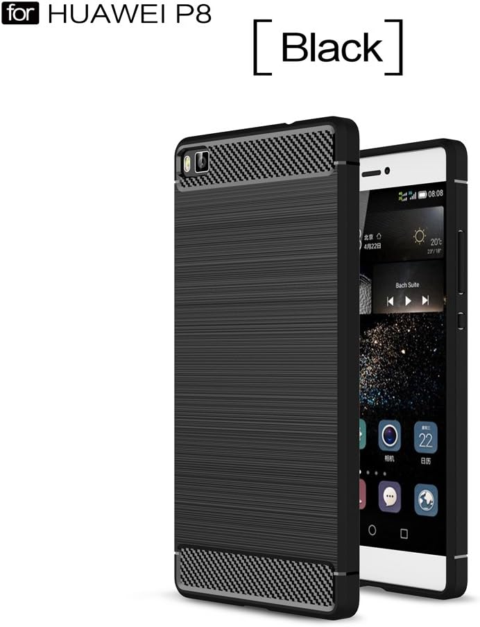 USPANDI Mobile Phone Case Cover, [Anti-Drop] Carbon Fiber Armor Shockproof Brushed Flexible Silicone Grip Case for Huawei P8 (Color : Black)