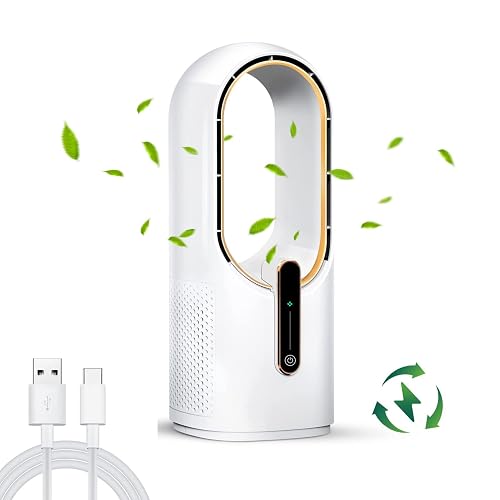 let'me Bladeless Fan, 12in Portable Desk Fan Rechargeable Quiet Table ...