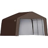 ShelterLogic 12' x 12' x 8' 3-in-1 Outdoor Loafing Shed Animal Shelter with Waterproof Cover, All-Weather Outdoor Storage Shed for Animals, Agriculture, and Farm Equipment, Brown